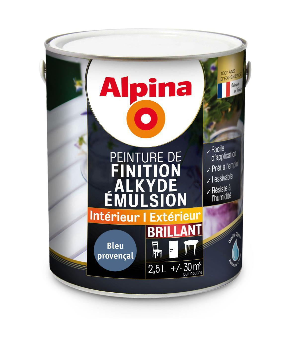 Alpina Peinture Alkyde en Emulsion Bois & Multisupports - Intérieur & Extérieur - Brillant - 0,5L, 2,5L